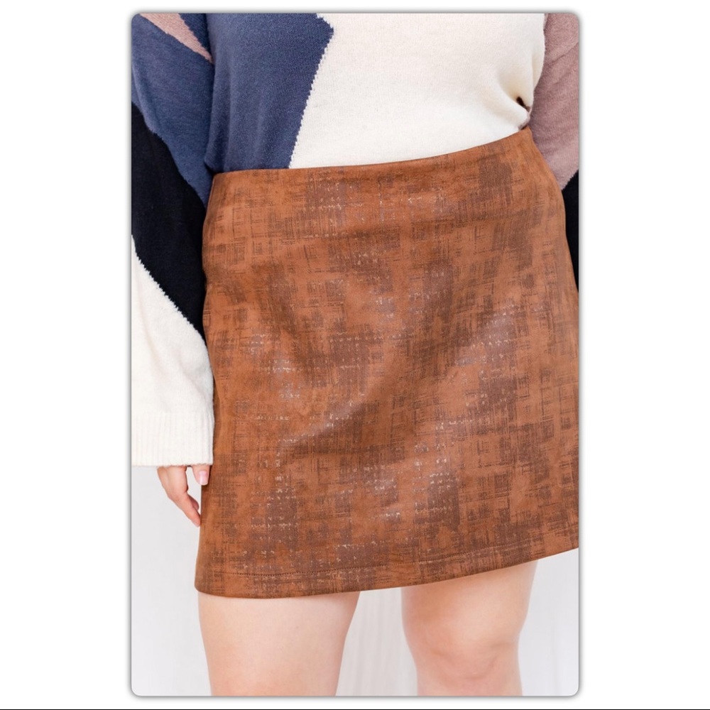 Brown Faux Suede Mini Skirt - Picture 3 of 8